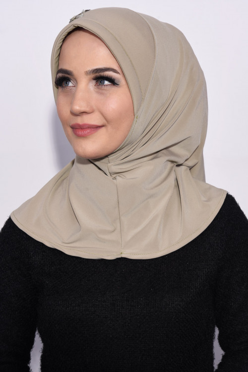 Pratik Pullu Hijab Taş Rengi