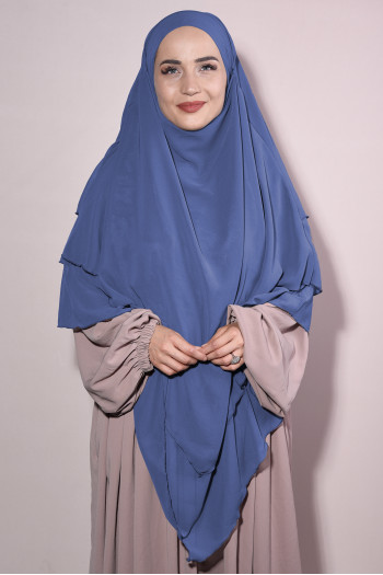 Sufle Khimar Hazır Şifon Peçeli İndigo