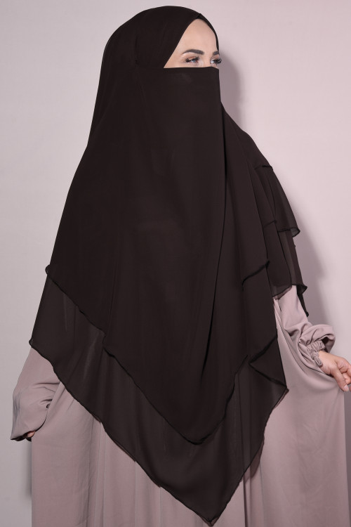 Sufle Khimar Hazır Peçeli Şifon Kahverengi