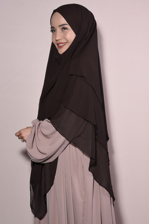 Sufle Khimar Hazır Peçeli Şifon Kahverengi Sufle Khimar Hazır Peçeli Şifon Kahverengi