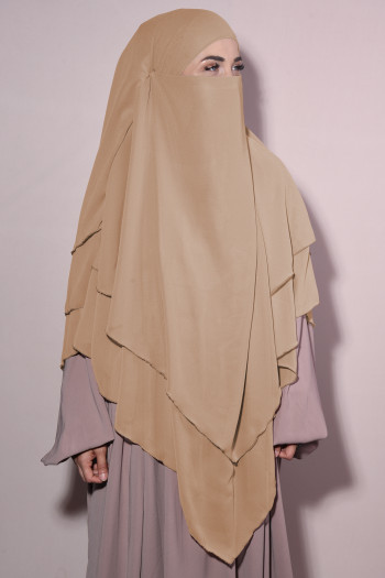 Hazır Peçeli Sufle Khimar Üç Katlı Şifon Karamel