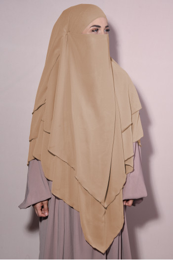 Hazır Peçeli Sufle Khimar Üç Katlı Şifon Karamel