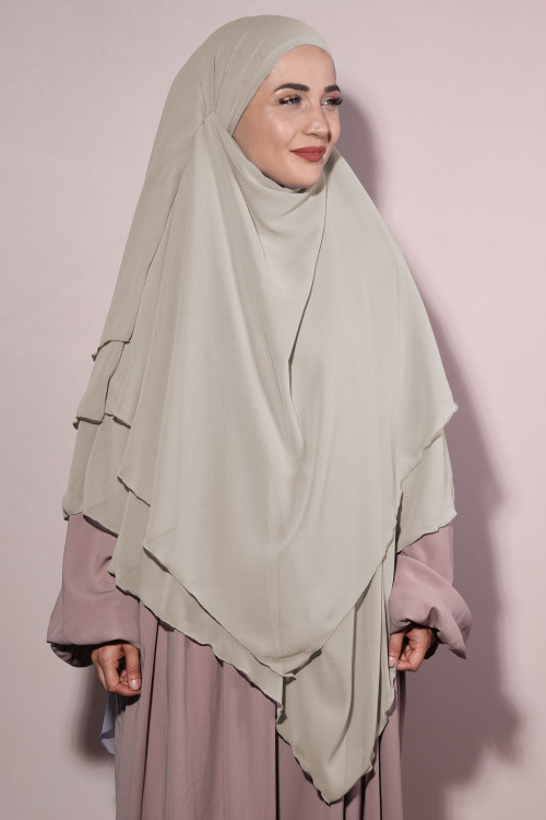 Hazır Şifon Sufle Khimar Peçeli Üç Katlı Bej Hazır Şifon Sufle Khimar Peçeli Üç Katlı Bej