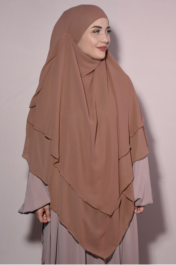 Peçeli Şifon Sufle Khimar Hazır Şal Taba