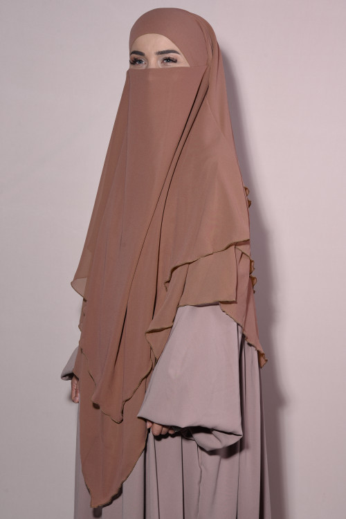 Peçeli Şifon Sufle Khimar Hazır Şal Taba Peçeli Şifon Sufle Khimar Hazır Şal Taba
