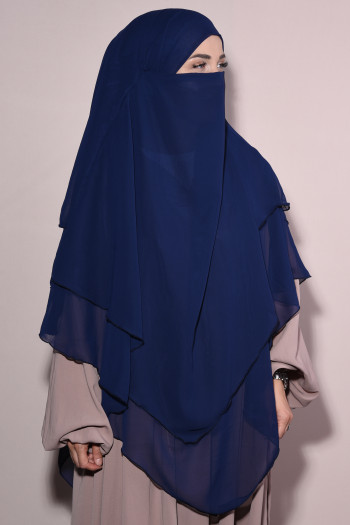 Hazır Peçeli Şifon Sufle Khimar Lacivert