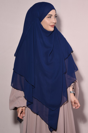 Hazır Peçeli Şifon Sufle Khimar Lacivert