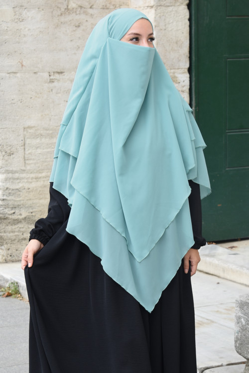 Peçeli Hazır Şifon Sufle Khimar Mint Yeşili Peçeli Hazır Şifon Sufle Khimar Mint Yeşili