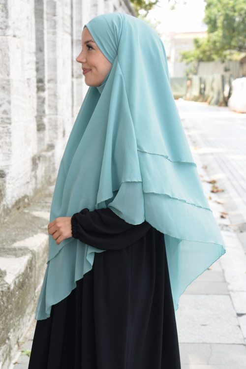 Peçeli Hazır Şifon Sufle Khimar Mint Yeşili