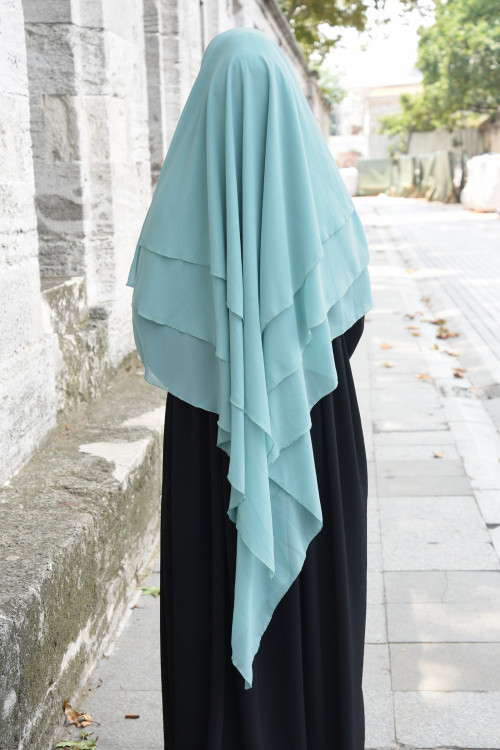 Peçeli Hazır Şifon Sufle Khimar Mint Yeşili