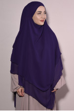 Peçeli Hazır Üç Katlı Şifon Sufle Khimar Mor