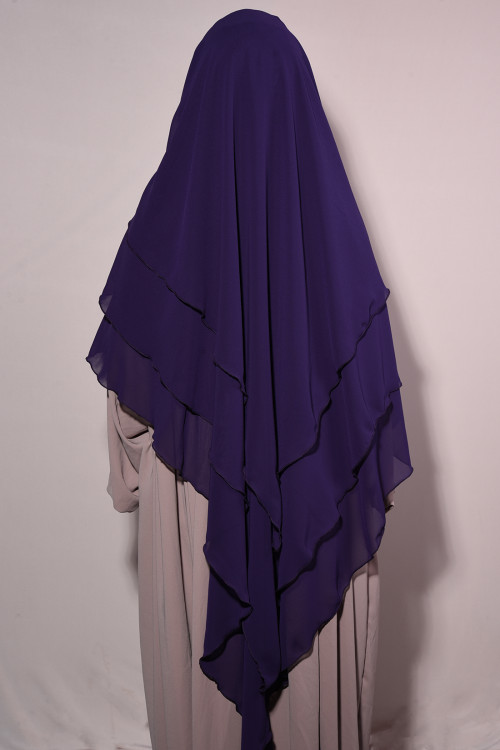 Peçeli Hazır Üç Katlı Şifon Sufle Khimar Mor