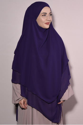 Peçeli Hazır Üç Katlı Şifon Sufle Khimar Mor