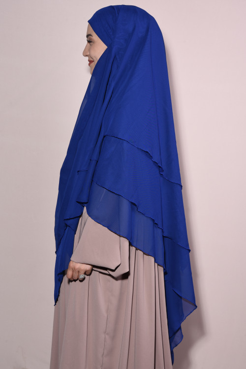 Şifon Sufle Khimar Hazır Peçeli Tesettür Saks Mavisi Şifon Sufle Khimar Hazır Peçeli Tesettür Saks Mavisi