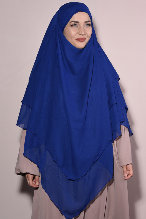 Şifon Sufle Khimar Hazır Peçeli Tesettür Saks Mavisi Şifon Sufle Khimar Hazır Peçeli Tesettür Saks Mavisi