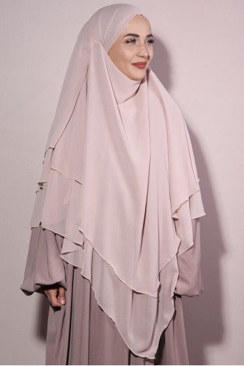 Sufle Khimar Şifon Peçeli Hazır Tesettür Somon