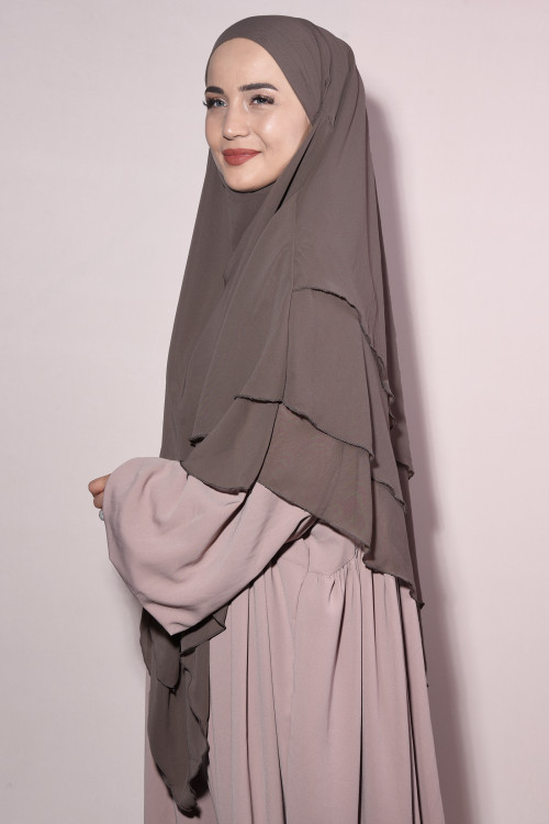 Üç Katlı Hazır Tesettür Şifon Sufle Khimar Vizon