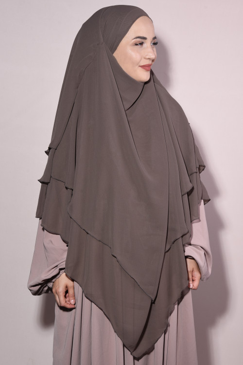 Üç Katlı Hazır Tesettür Şifon Sufle Khimar Vizon