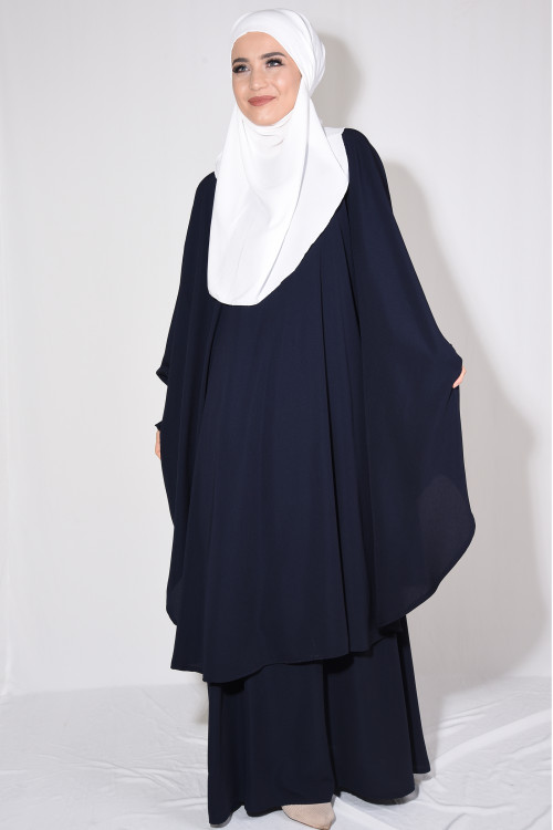 Tunik Etek Sufle Şal Takım Lacivert