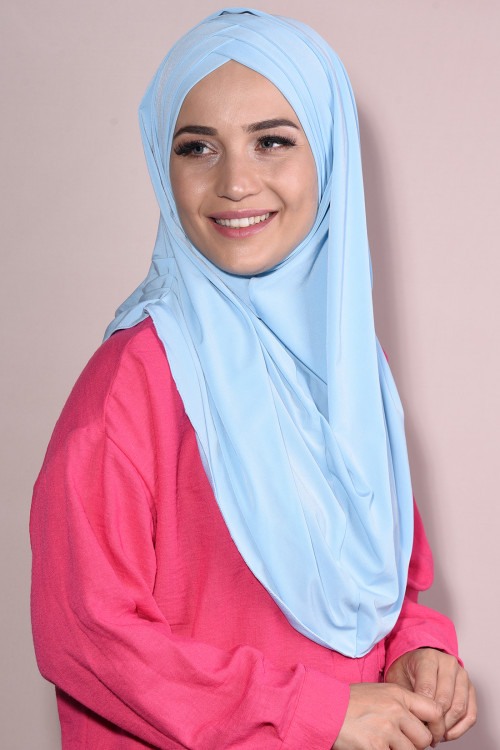 3 Bantlı Hazır Tesettür Sandy Hijab Bebe Mavisi