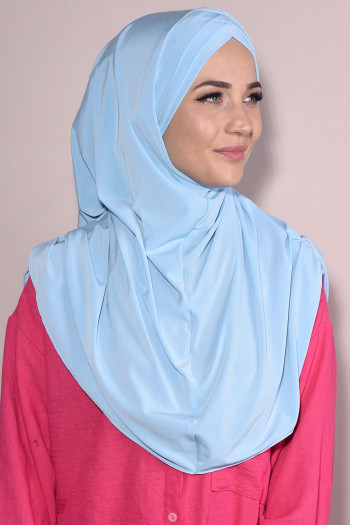 3 Bantlı Hazır Tesettür Sandy Hijab Bebe Mavisi
