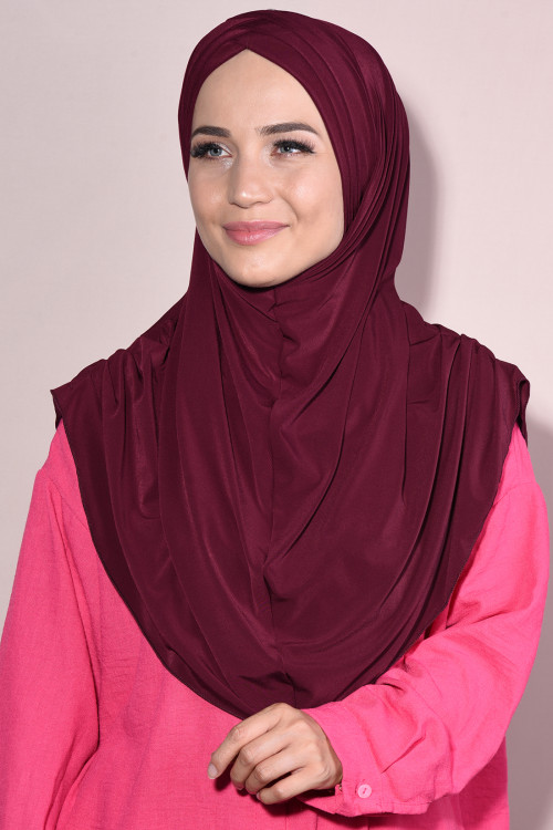 Hazır 3 Bantlı Tesettür Pileli Hijab Bordo