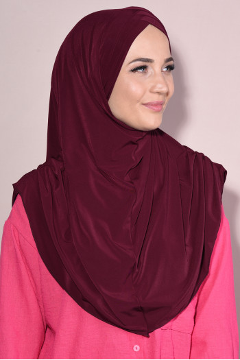 Hazır 3 Bantlı Tesettür Pileli Hijab Bordo