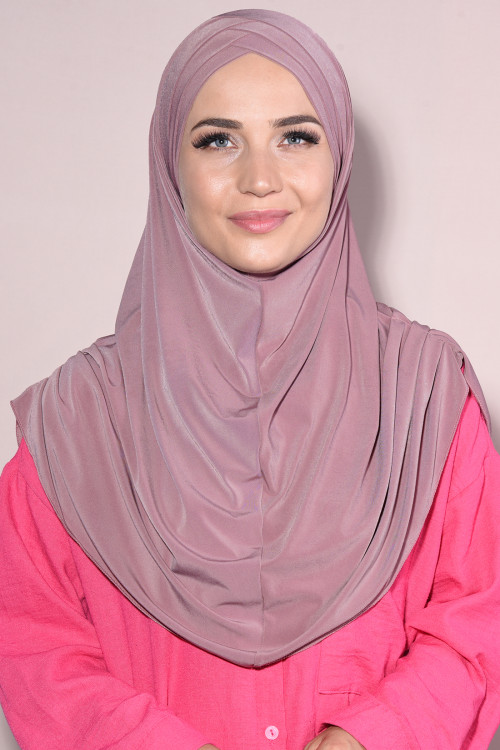 3 Bantlı Hazır Tesettür Sandy Pileli Hijab Gül Kurusu