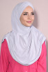 Boneli Hazır 3 Bantlı Pileli Hijab Gümüş Gri