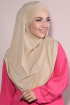 Boneli Hazır 3 Bantlı Pileli Hijab Krem
