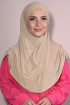 Boneli Hazır 3 Bantlı Pileli Hijab Krem