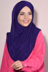 Boneli Hazır 3 Bantlı Pileli Hijab Mor