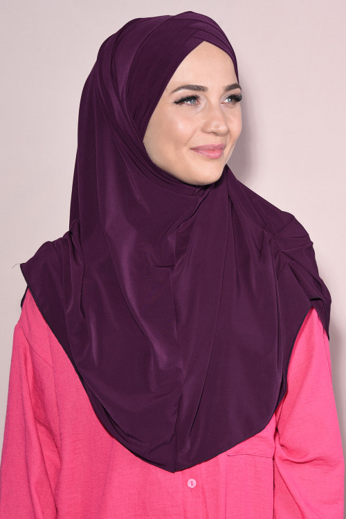 Boneli Hazır 3 Bantlı Pileli Hijab Mürdüm Boneli Hazır 3 Bantlı Pileli Hijab Mürdüm