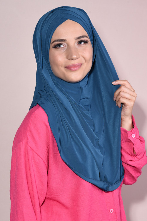 Hazır Tesettür Pileli Sandy Hijab Petrol Mavisi Hazır Tesettür Pileli Sandy Hijab Petrol Mavisi