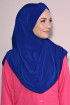 3 Bantlı Hazır Tesettür Pileli Hijab Saks Mavisi