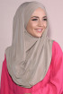 Boneli Hazır 3 Bantlı Pileli Hijab Taş Rengi