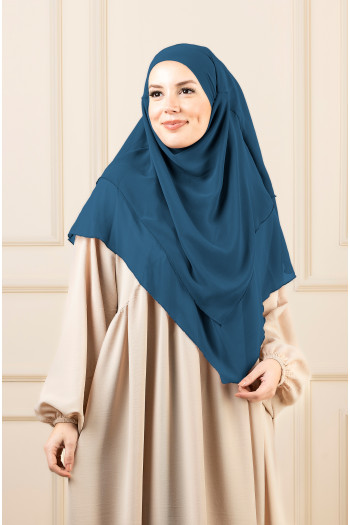 Orta Boy Şifon Sufle Khimar Petrol Mavisi