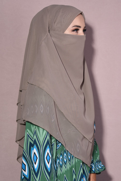 Sufle Khimar Orta Boy Tesettür Şal Açık Vİzon