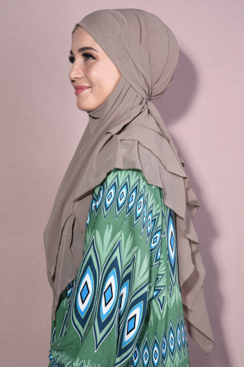 Sufle Khimar Orta Boy Tesettür Şal Açık Vİzon