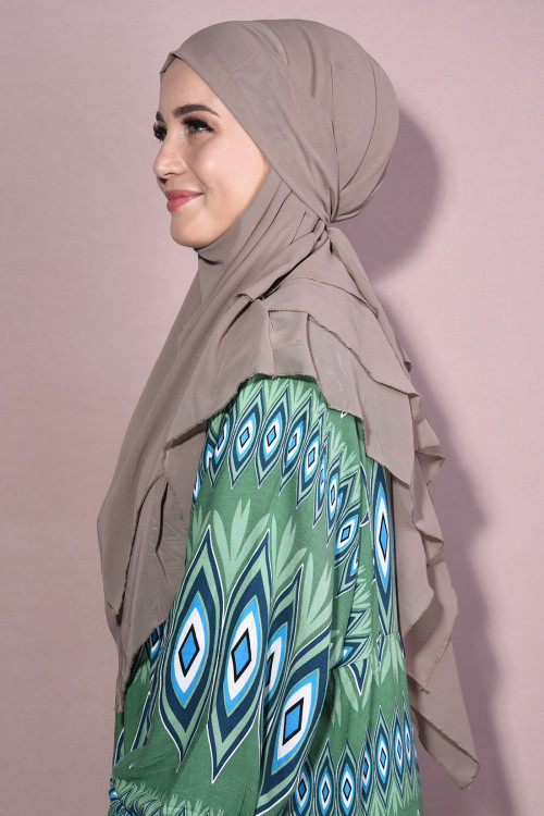 Sufle Khimar Orta Boy Tesettür Şal Açık Vİzon