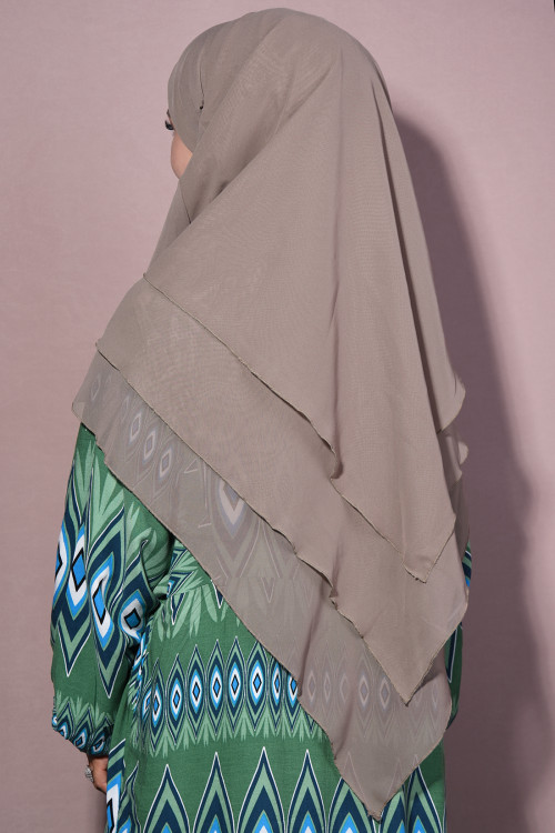 Sufle Khimar Orta Boy Tesettür Şal Açık Vİzon