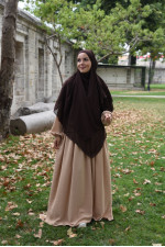 Tesettür Elbise / Ferace Pileli Kloş Model Karamel