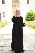 Tesettür Elbise / Ferace Pileli Kloş Model Siyah