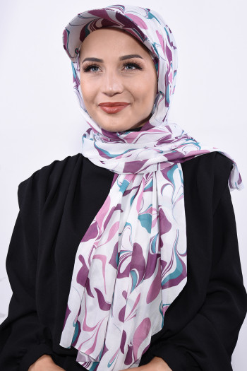 Şapkalı Desenli Şal Mor