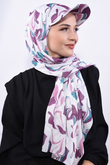 Şapkalı Desenli Şal Mor