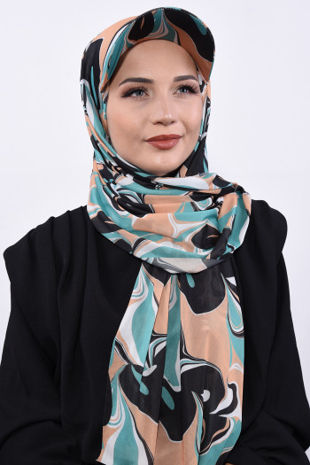 Şapkalı Desenli Şal Pastel