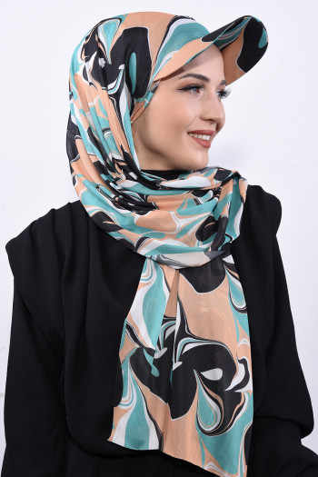 Şapkalı Desenli Şal Pastel