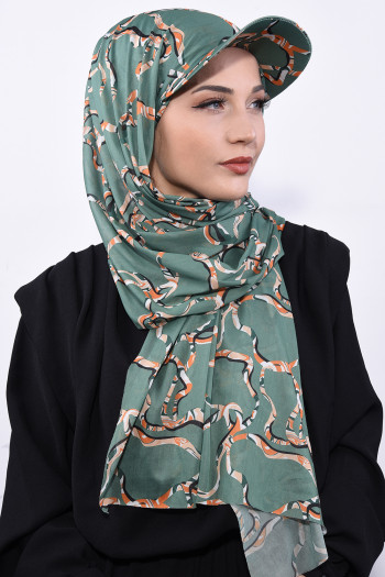 Şapkalı Desenli Şal Yeşil