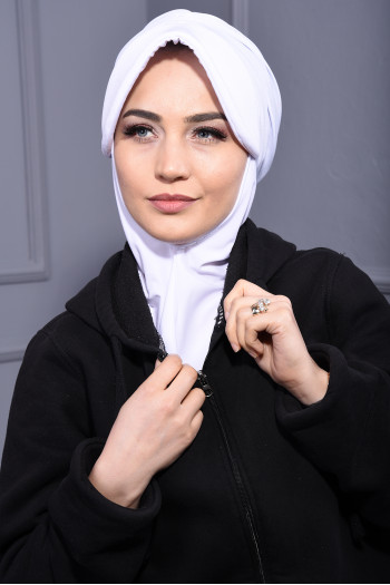Spor Şapka Scarf Beyaz